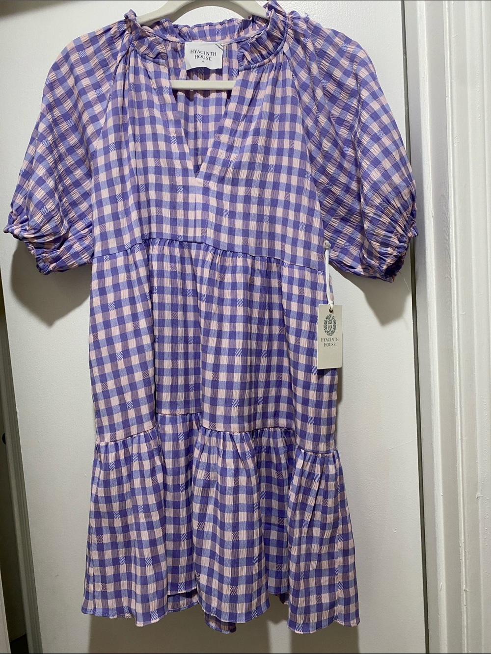 Hyacinth House Girls' Lavender Gingham Tiered Dress